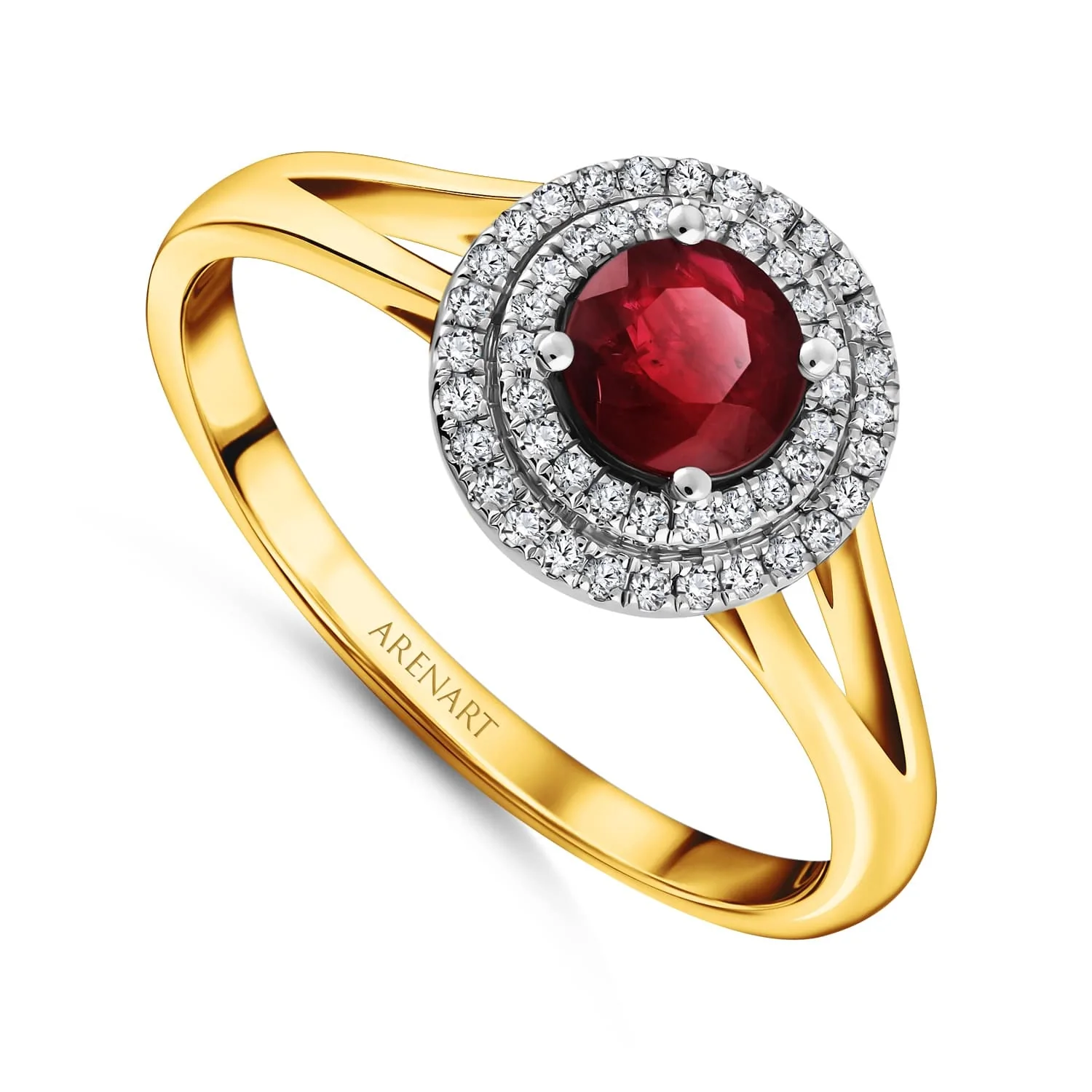 Pierścionek z rubinem i diamentami, żółte złoto, model R03307-Y-R