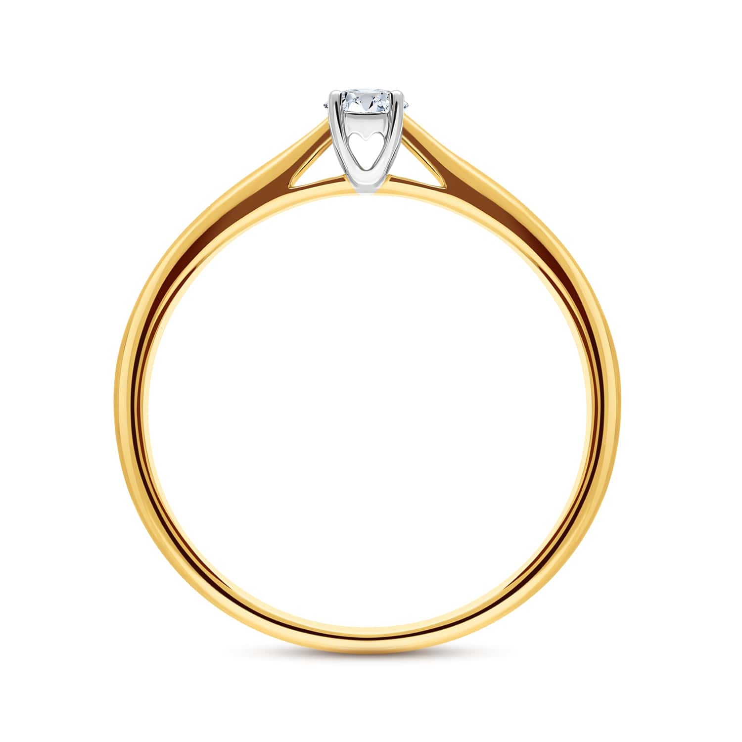 Pierścionek z diamentem 0,10ct, dwukolorowe złoto, z motywem serca R07834-YW bok Pierścionek z diamentem 0,10ct, dwukolorowe złoto, z motywem serca R07834-YW bok