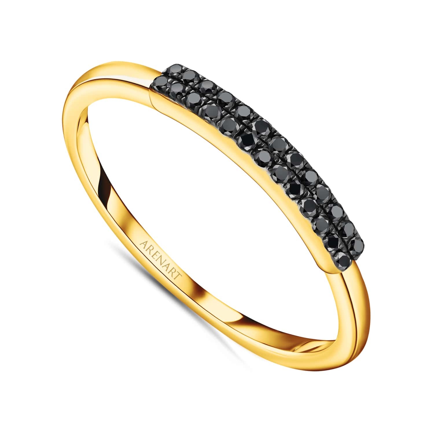 Pierścionek modowy z czarnymi diamentami, żółte złoto 585, model R06966-Y-BD