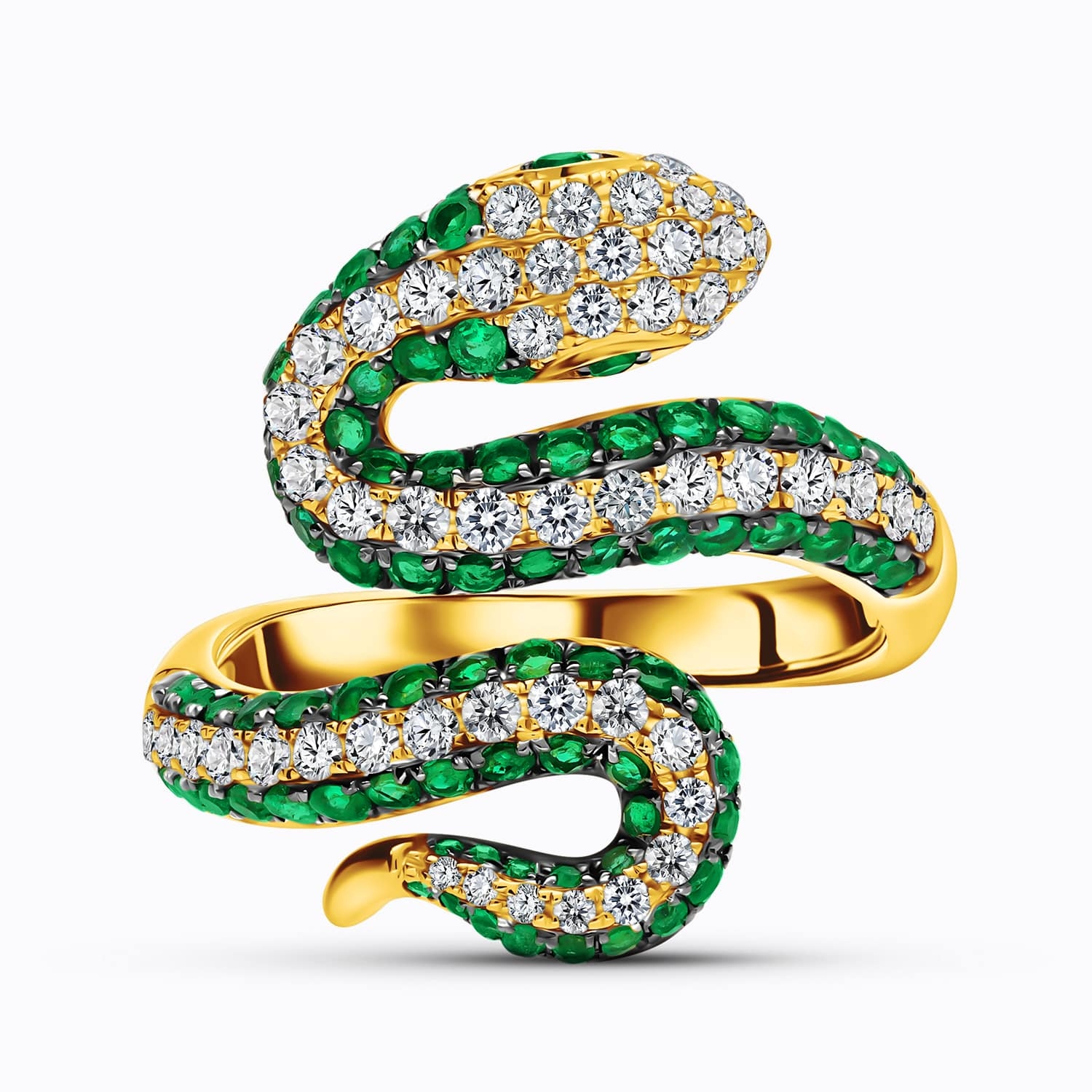 Pierścionek ze szmaragdami i diamentami, złoto R07866-Y-EM Biżyteria z motywem węża Pierścionek ze szmaragdami i diamentami, złoto R07866-Y-EM Biżyteria z motywem węża