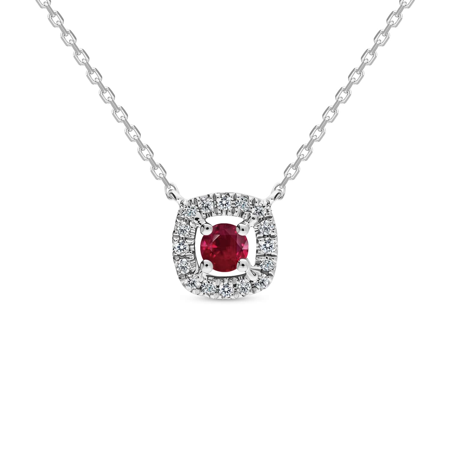Naszyjnik z diamentami i rubinem, białe złoto N06859-W-R
