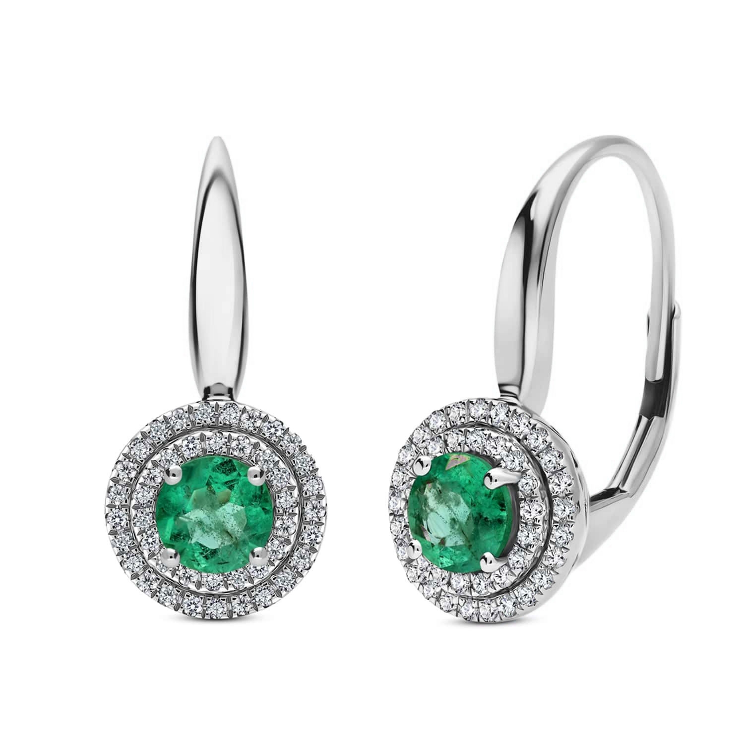Kolczyki ze szmaragdami i diamentami, białe złoto E03307-W-P-EM