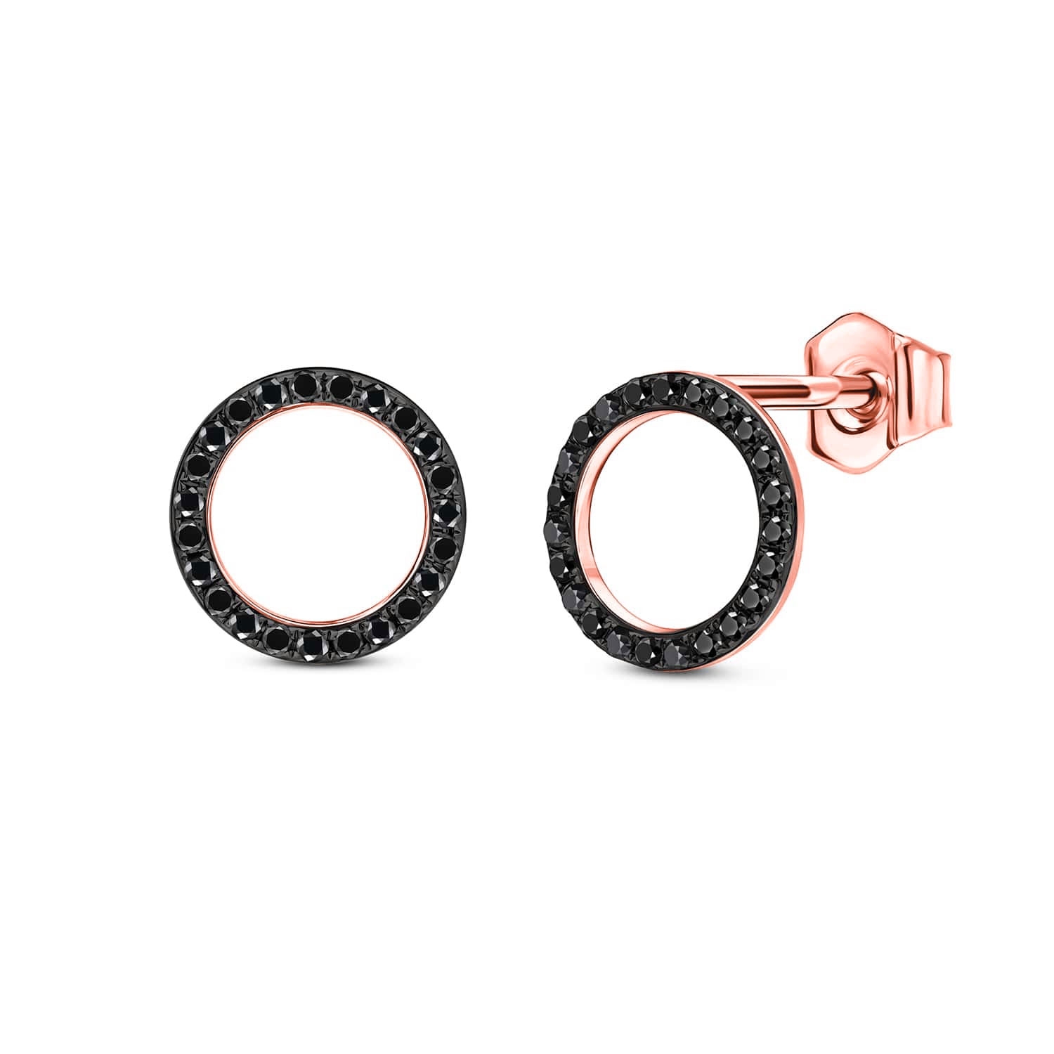 Kolczyki z czarnymi diamentami, różowe złoto - koło E01784-R-S-BD