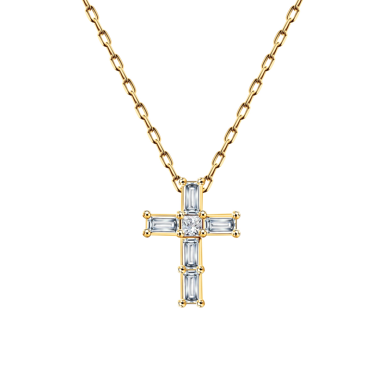 Naszyjnik krzyżyk z diamentami, żółte złoto 585, model N02262-Y