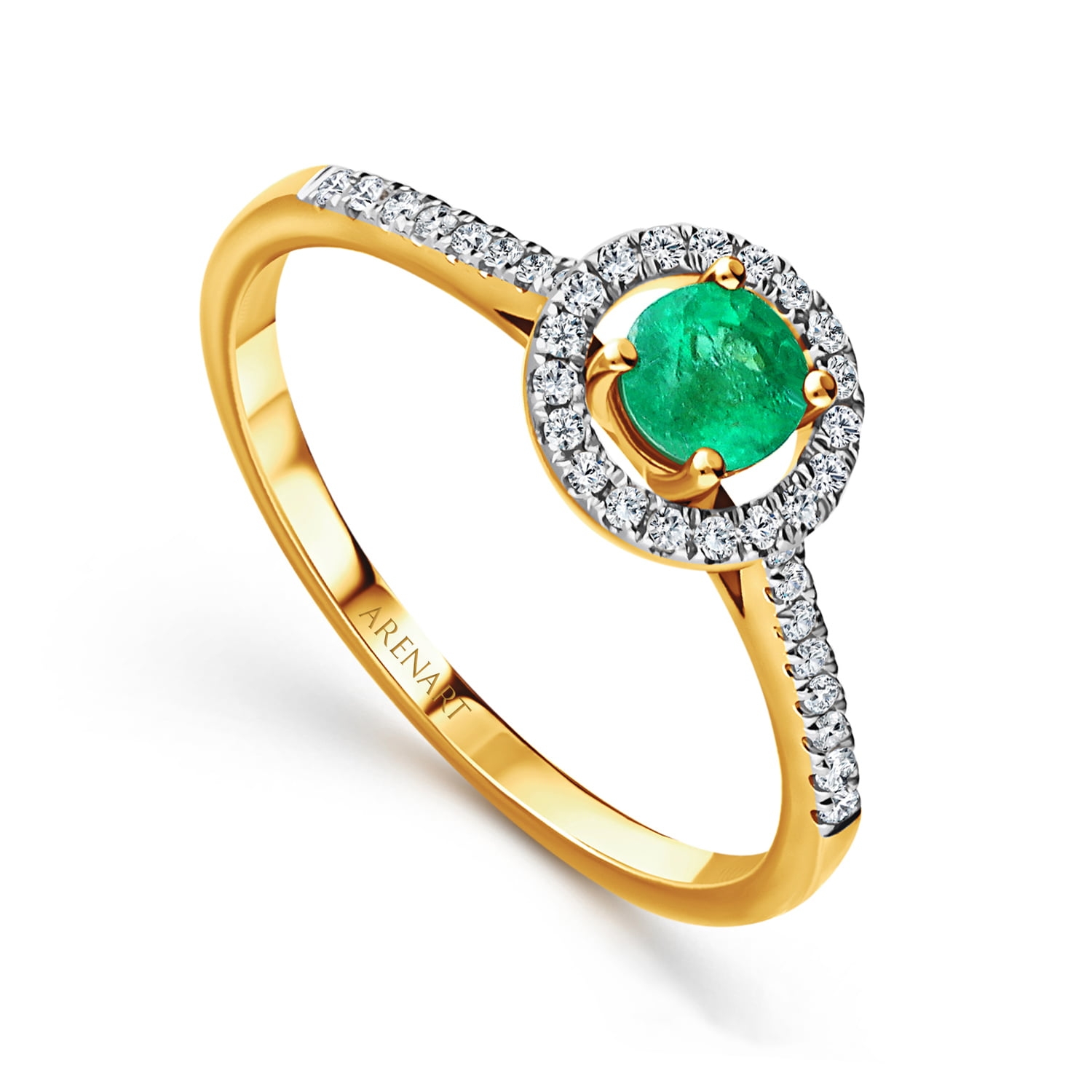 Pierścionek z diamentami i szmaragdem, żółte złoto