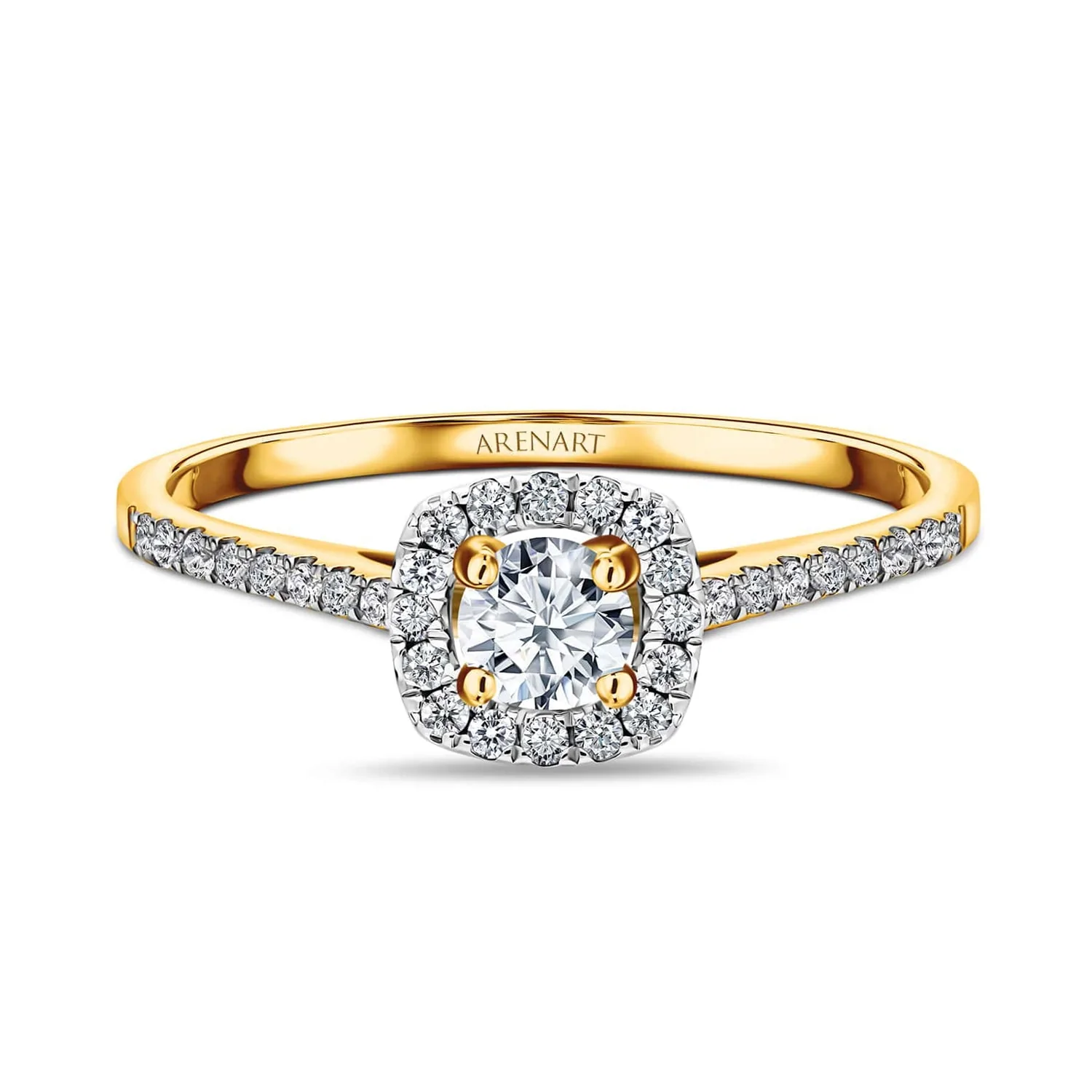 Pierścionek zaręczynowy z diamentami typu halo, żółte złoto R06860-Y-020 przód Pierścionek zaręczynowy z diamentami typu halo, żółte złoto R06860-Y-020 przód