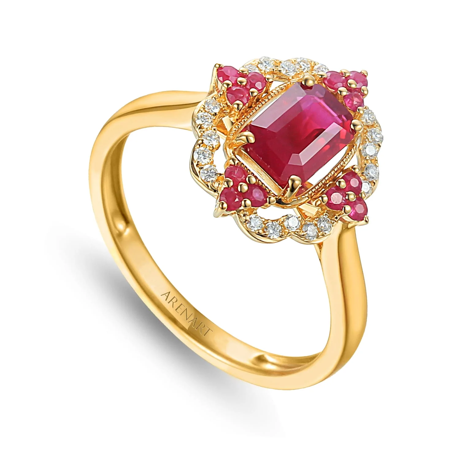 Pierścionek z diamentami i rubinami, żółte złoto R71858-Y-D-R