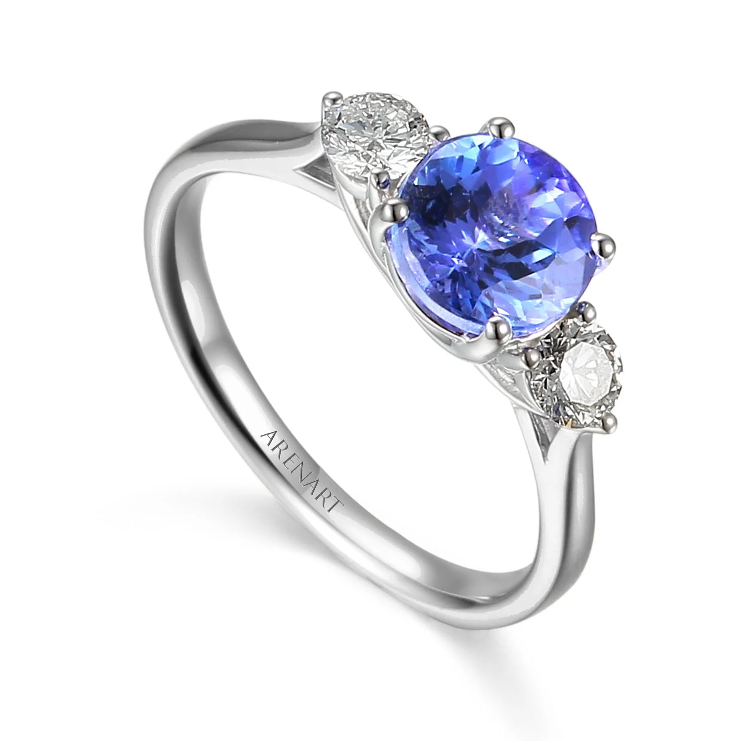 Pierścionek z diamentami i tanzanitem, białe złoto R63927-W-T