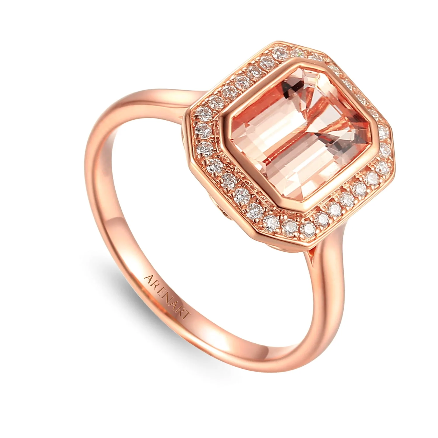 Pierścionek z diamentami i morganitem, różowe złoto R60402-R-MR