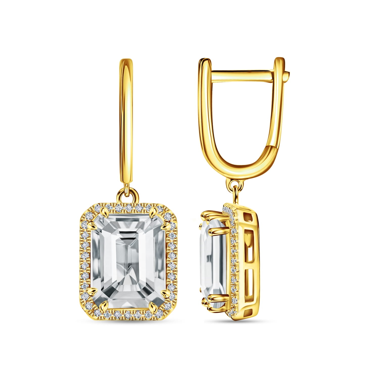 Kolczyki z diamentami i białymi topazami, żółte złoto Kolczyki z diamentami i białymi topazami, żółte złoto