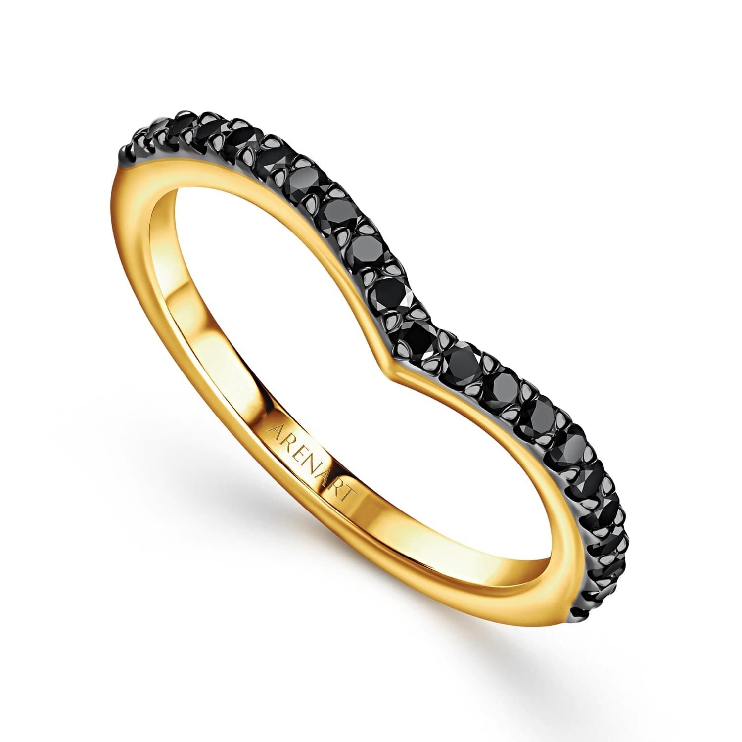 Pierścionek z czarnymi diamentami, żółte złoto R07500-Y-BD