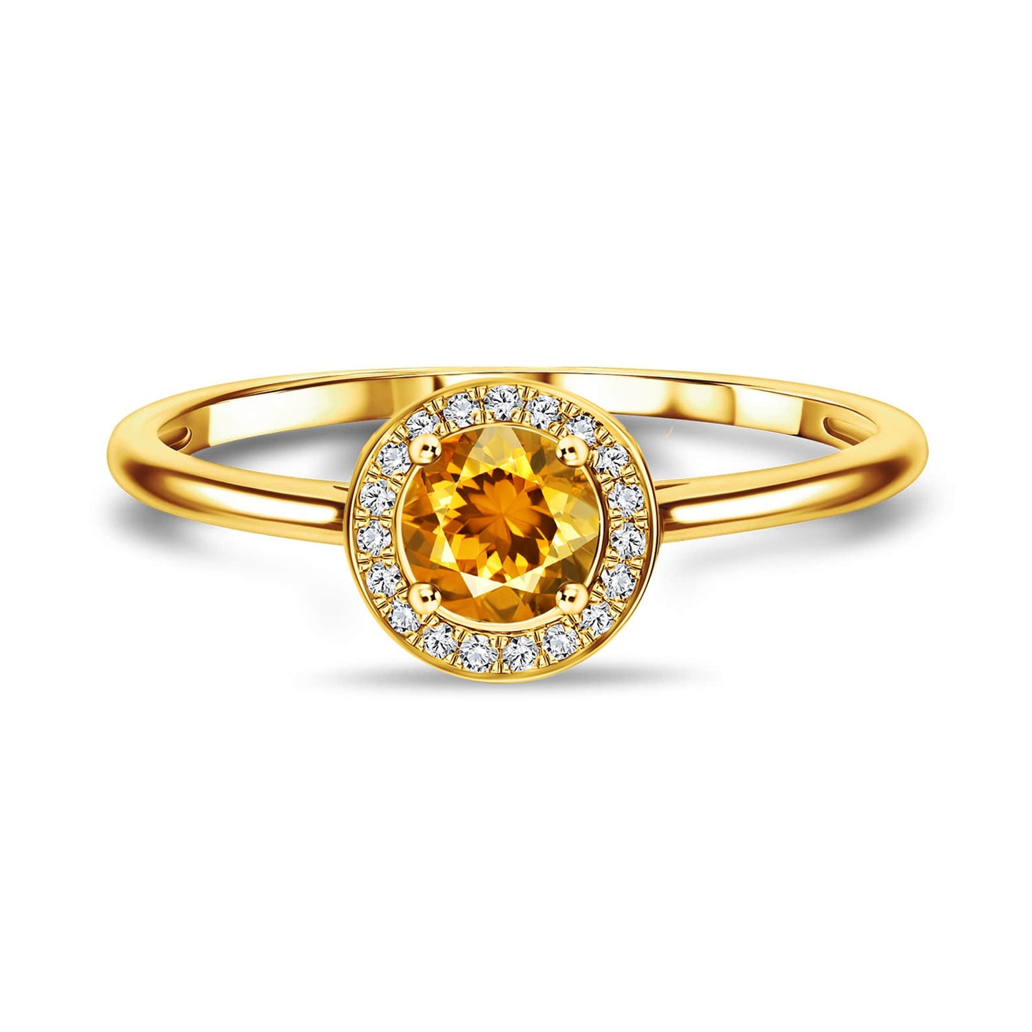 Pierścionek z diamentami i okrągłym cytrynem, żółte złoto Pierścionek z diamentami i okrągłym cytrynem, żółte złoto