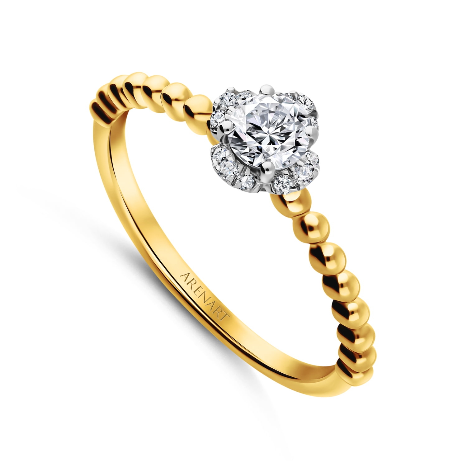 Pierścionek z diamentami Róża, żółte złoto