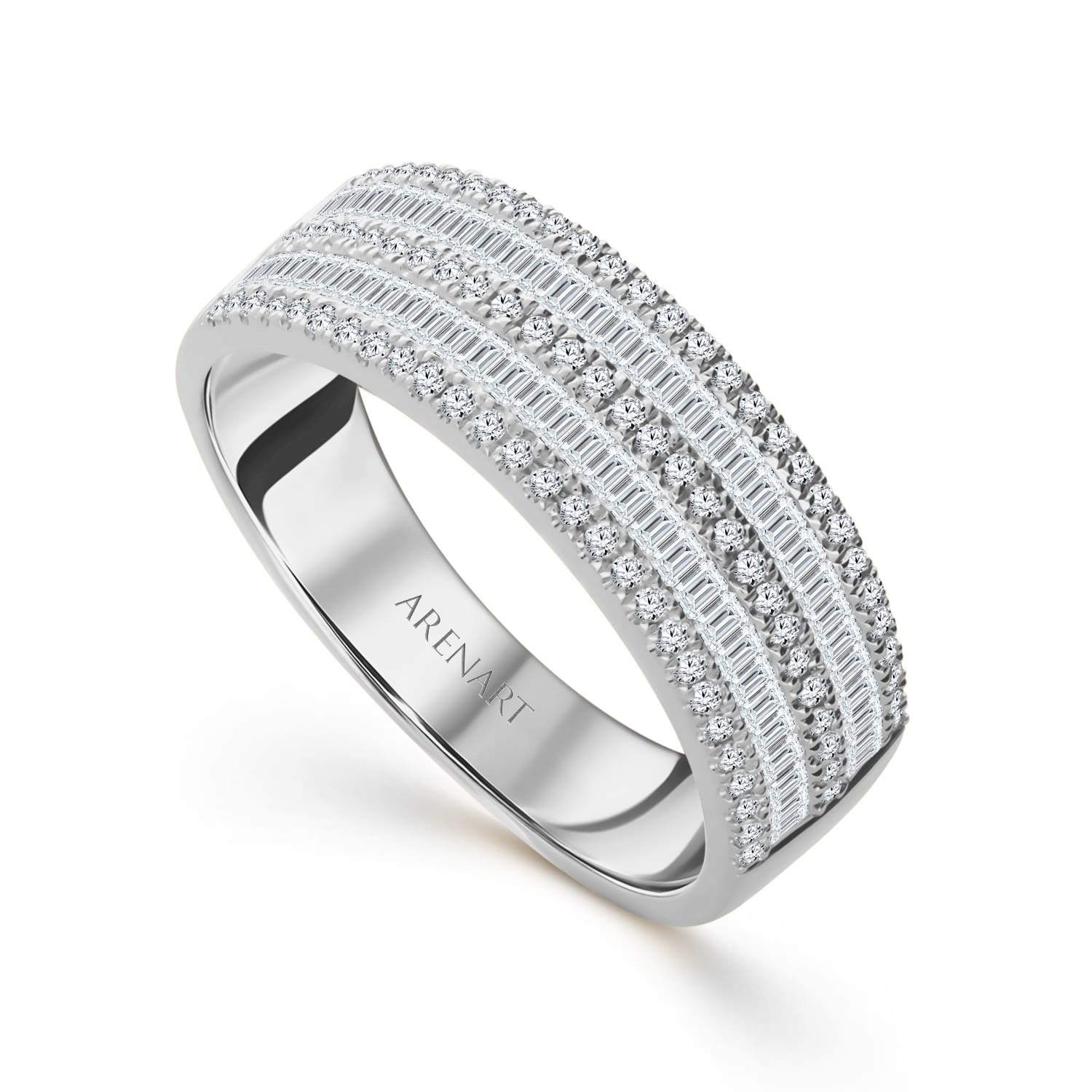 Pierścionek szeroki z diamentami 0,47ct, białe złoto