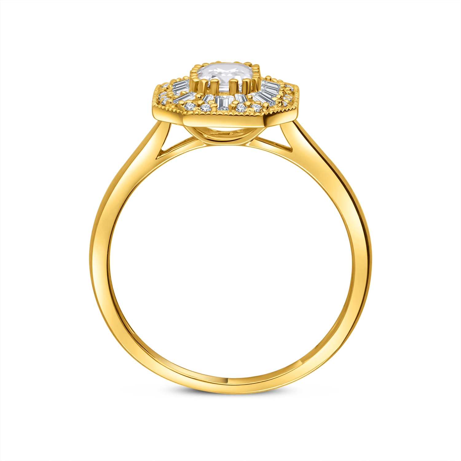 Pierścionek z białym topazem i diamentami 0,23ct, żółte złoto Pierścionek z białym topazem i diamentami 0,23ct, żółte złoto