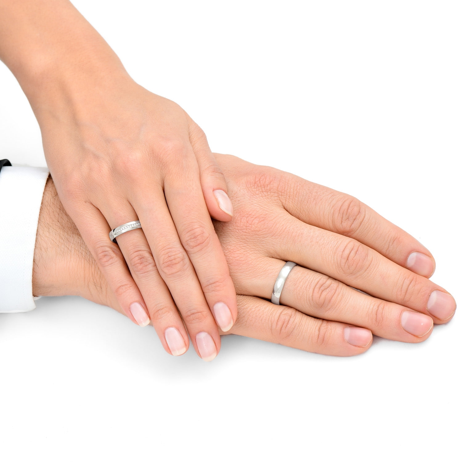 Obrączki ślubne, białe złoto, diamenty, 4 mm i 5 mm Obrączki ślubne, białe złoto, diamenty, 4 mm i 5 mm