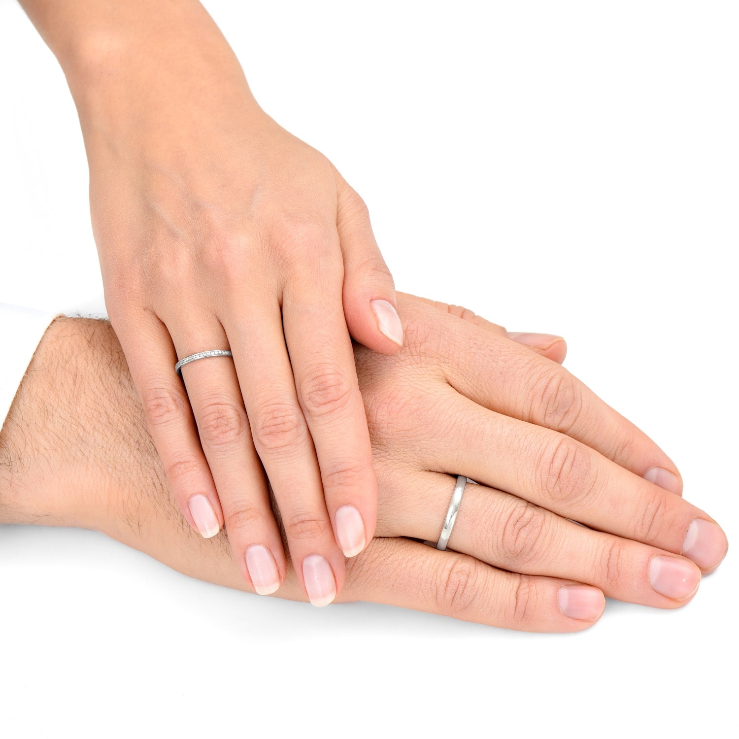Obrączki ślubne 1,5 mm i 3 mm, diamenty, białe złoto Obrączki ślubne 1,5 mm i 3 mm, diamenty, białe złoto