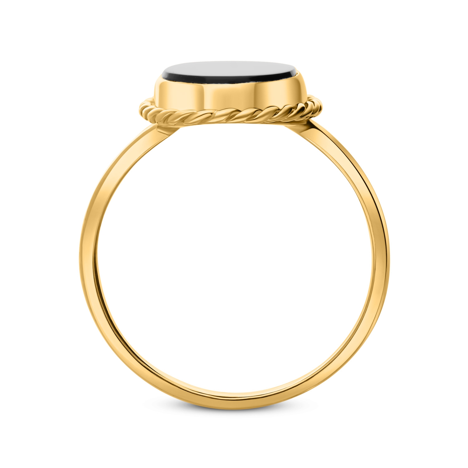 Złoty pierścionek z czarnym agatem, żółte złoto Złoty pierścionek z czarnym agatem, żółte złoto