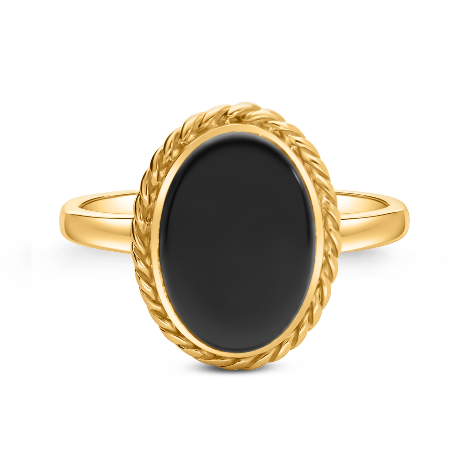Złoty pierścionek z czarnym agatem, żółte złoto Złoty pierścionek z czarnym agatem, żółte złoto