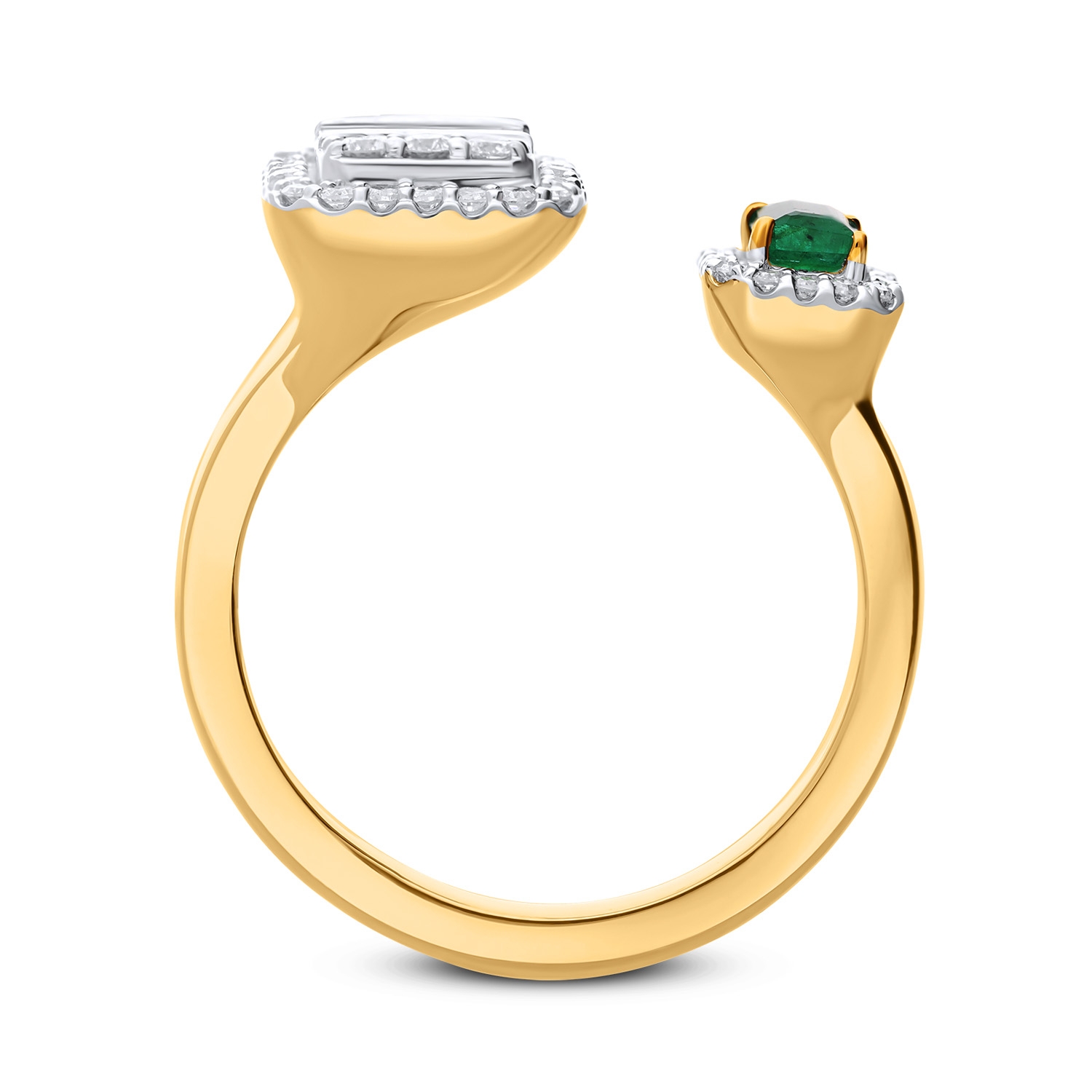 Pierścionek złoty ze szmaragdem i diamentami, żółte złoto 585 Pierścionek złoty ze szmaragdem i diamentami, żółte złoto 585