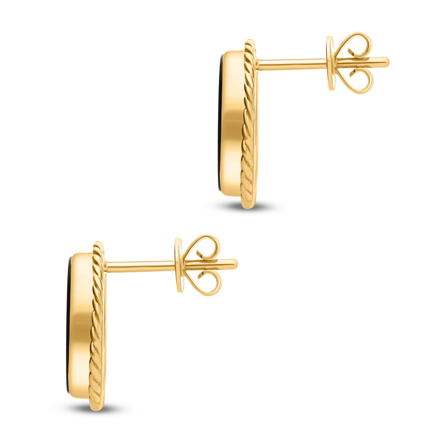 Kolczyki z czarnym agatem, złoto żółte, na sztyft Kolczyki z czarnym agatem, złoto żółte, na sztyft