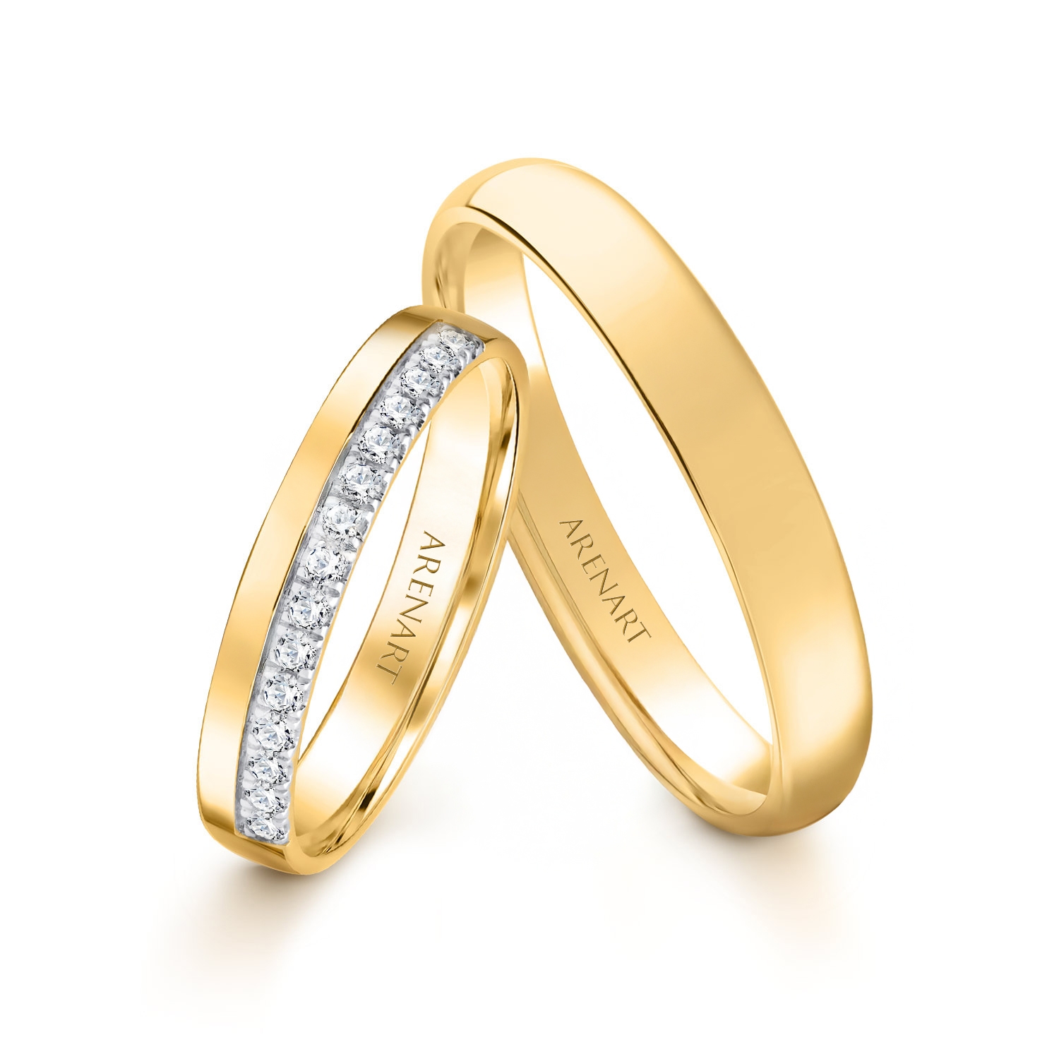 Obrączki ślubne, diamenty, żółte złoto, 3,6 mm i 4 mm