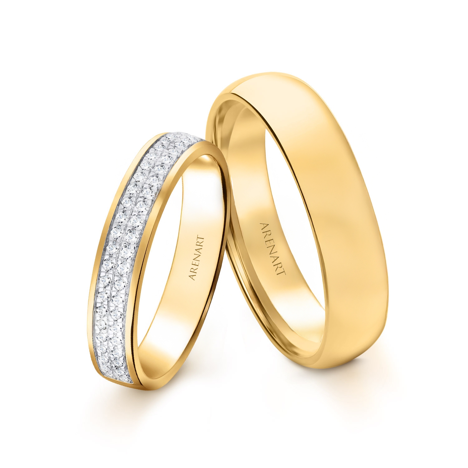 Obrączki ślubne, żółte złoto, diamenty, 4 mm