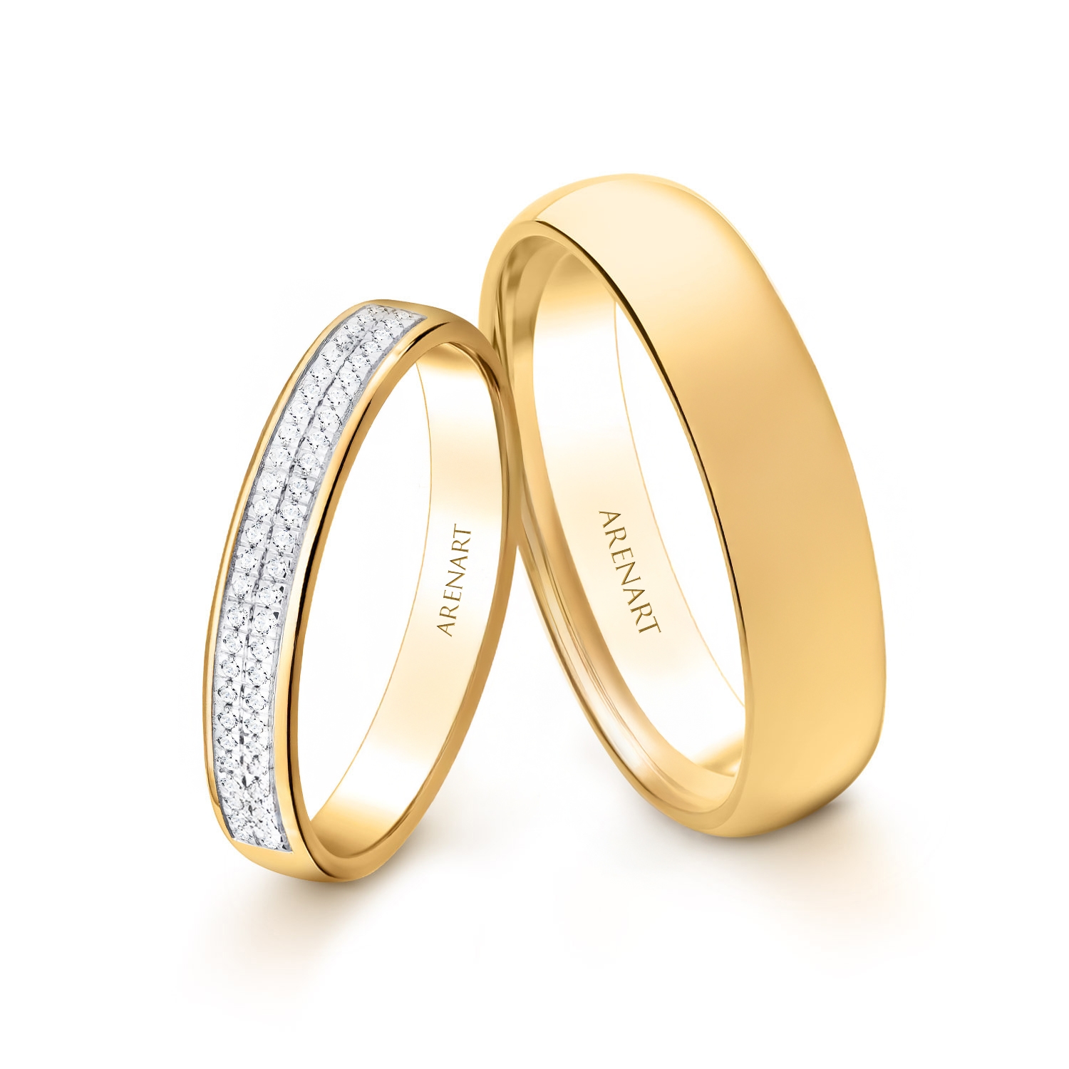 Obrączki ślubne złote 585, diamenty, 3,5 mm i 4 mm
