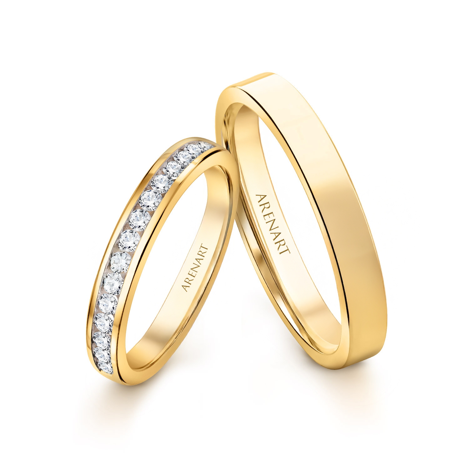 Obrączki ślubne, żółte złoto, diamenty, 3 mm