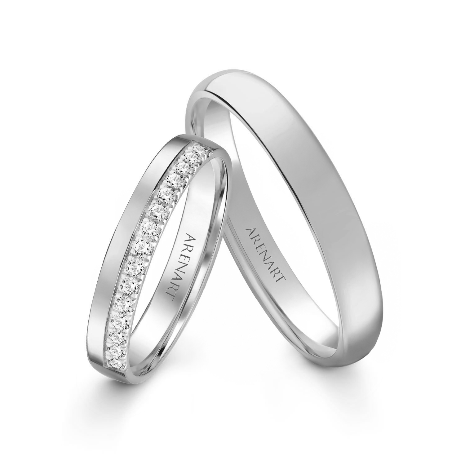 Obrączki ślubne, białe złoto, diamenty, 3,6 mm i 4 mm