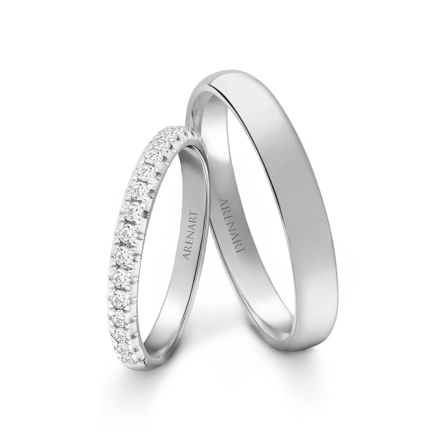 Obrączki ślubne, białe złoto, diamenty, 2,5 mm i 3 mm