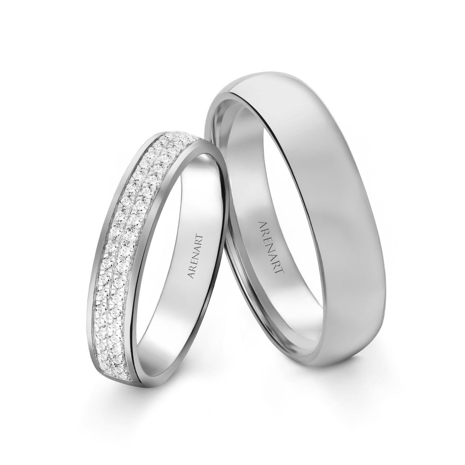 Obrączki ślubne, białe złoto, diamenty, 4 mm