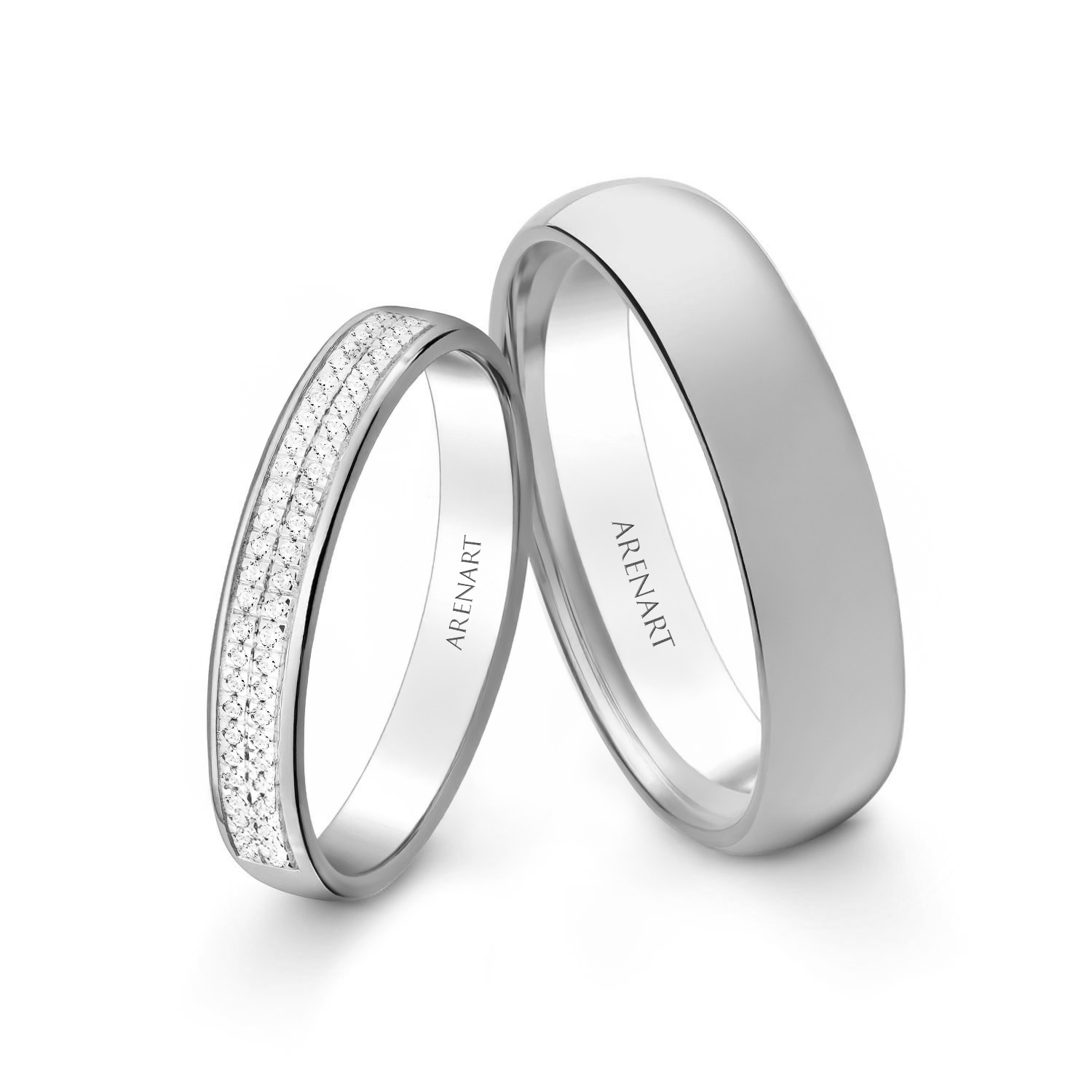 Obrączki ślubne, białe złoto, diamenty, 3,5 mm i 4 mm