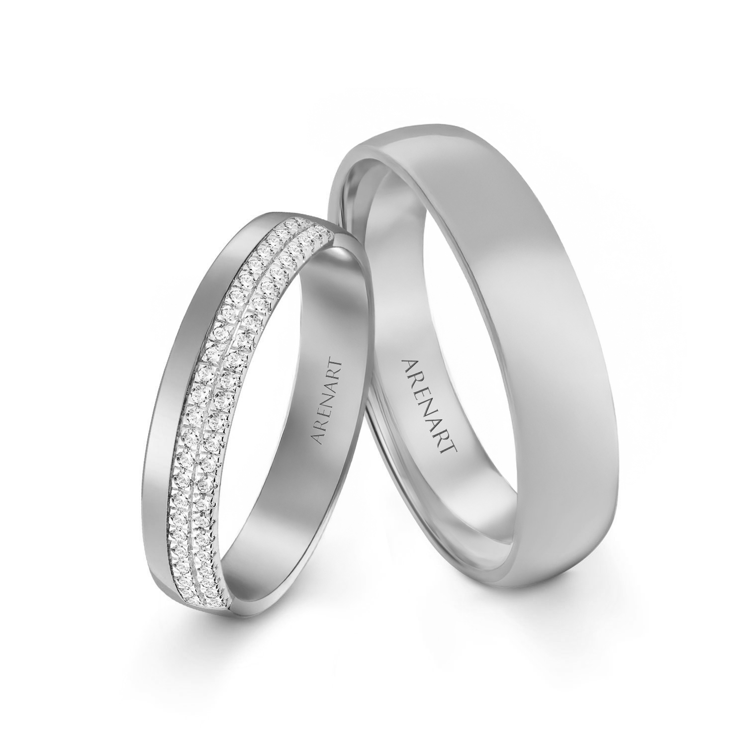 Obrączki ślubne, białe złoto, diamenty, 4 mm