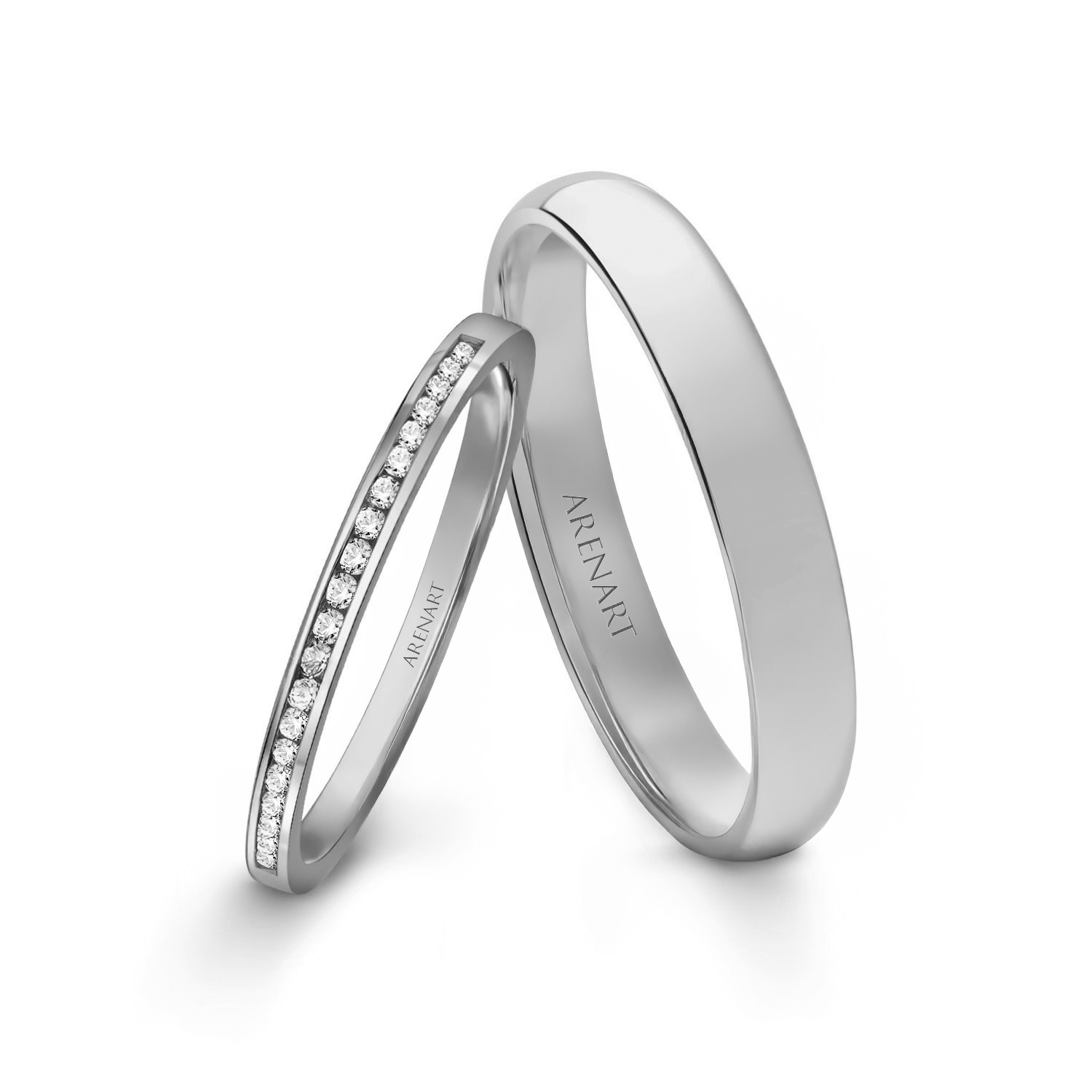 Obrączki ślubne, białe złoto, diamenty, 1,5 mm i 3 mm