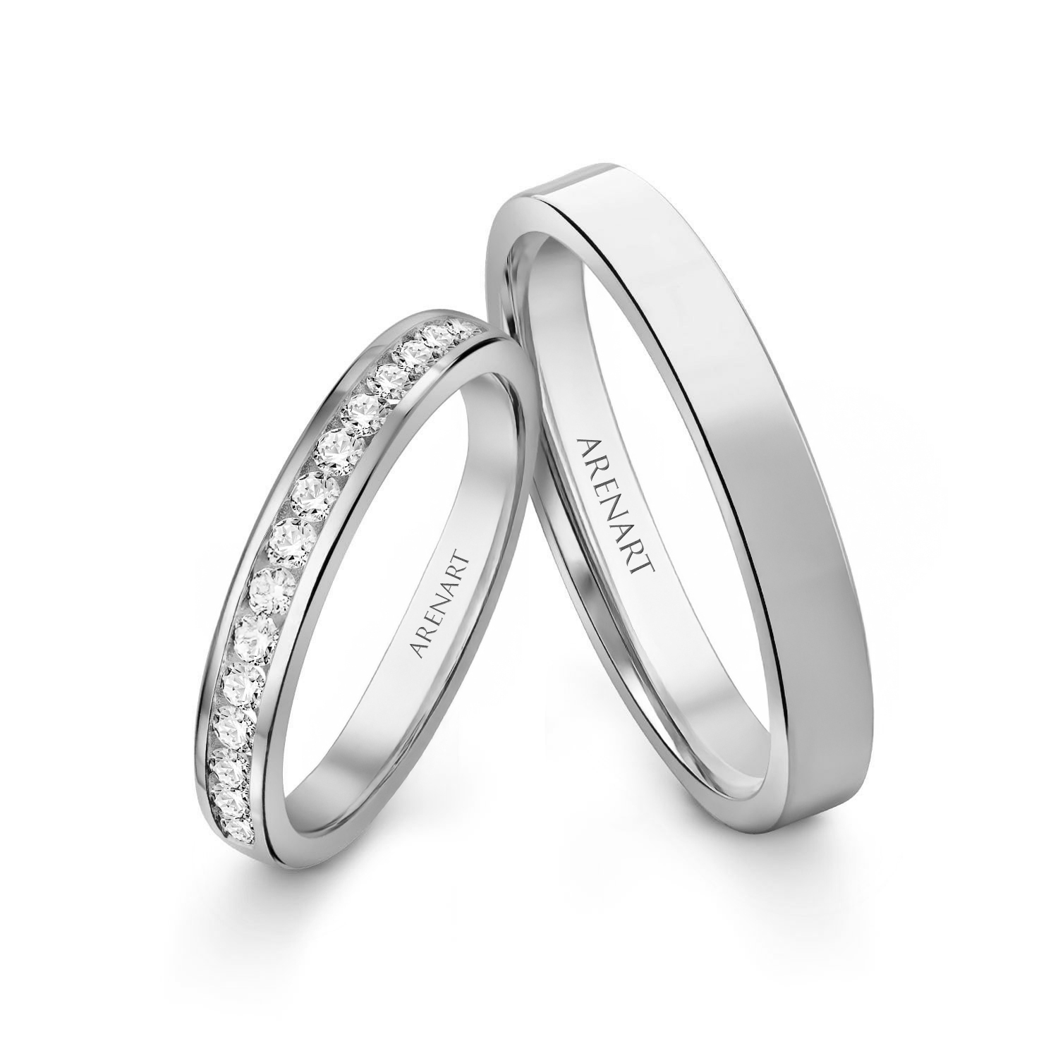 Obrączki ślubne, białe złoto, diamenty, 3 mm