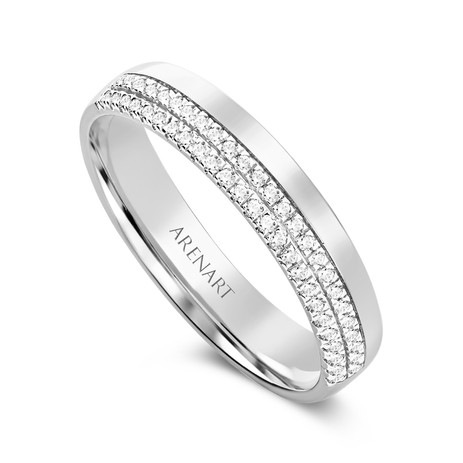 Obrączka damska 4 mm, białe złoto 585, diamenty