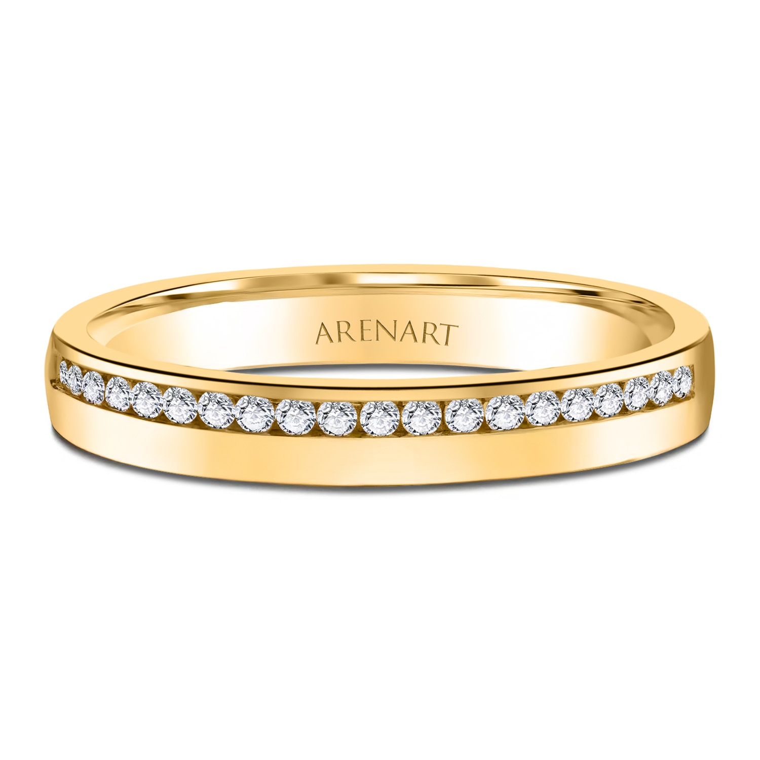 Obrączka damska 3 mm, żółte złoto, diamenty Obrączka damska 3 mm, żółte złoto, diamenty