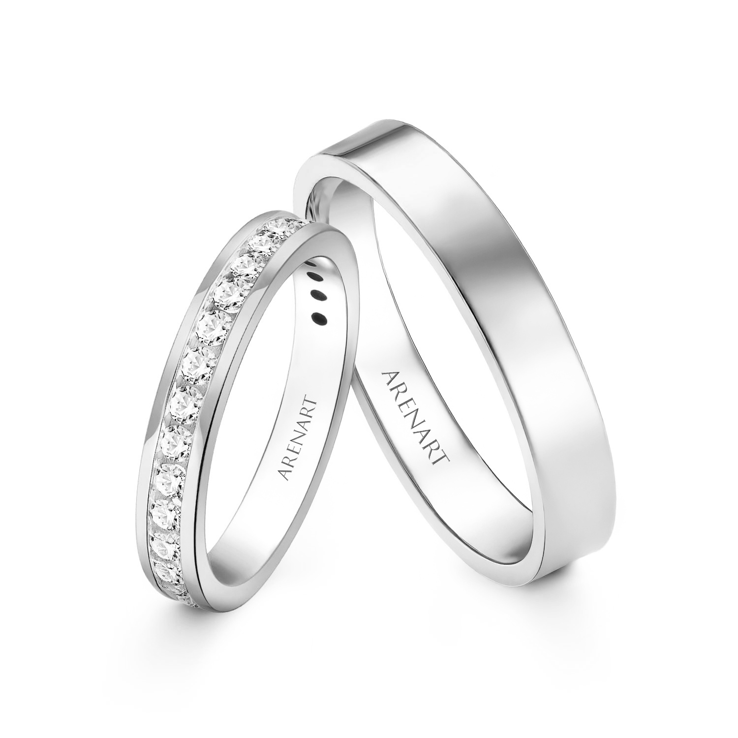 Obrączki ślubne, białe złoto, diamenty, 3 mm