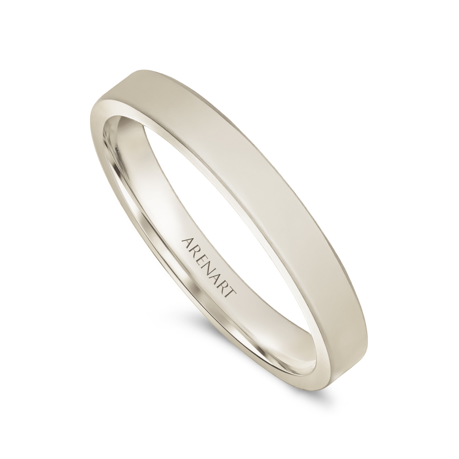 Obrączka męska, białe nierodowane złoto, płaska, 3 mm