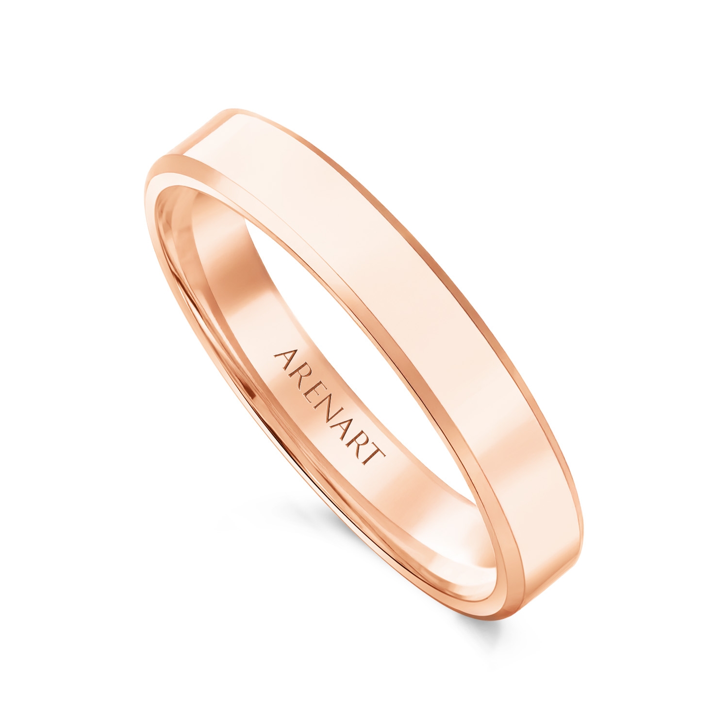 Obrączka męska, różowe złoto 585, trapezowa, 4 mm