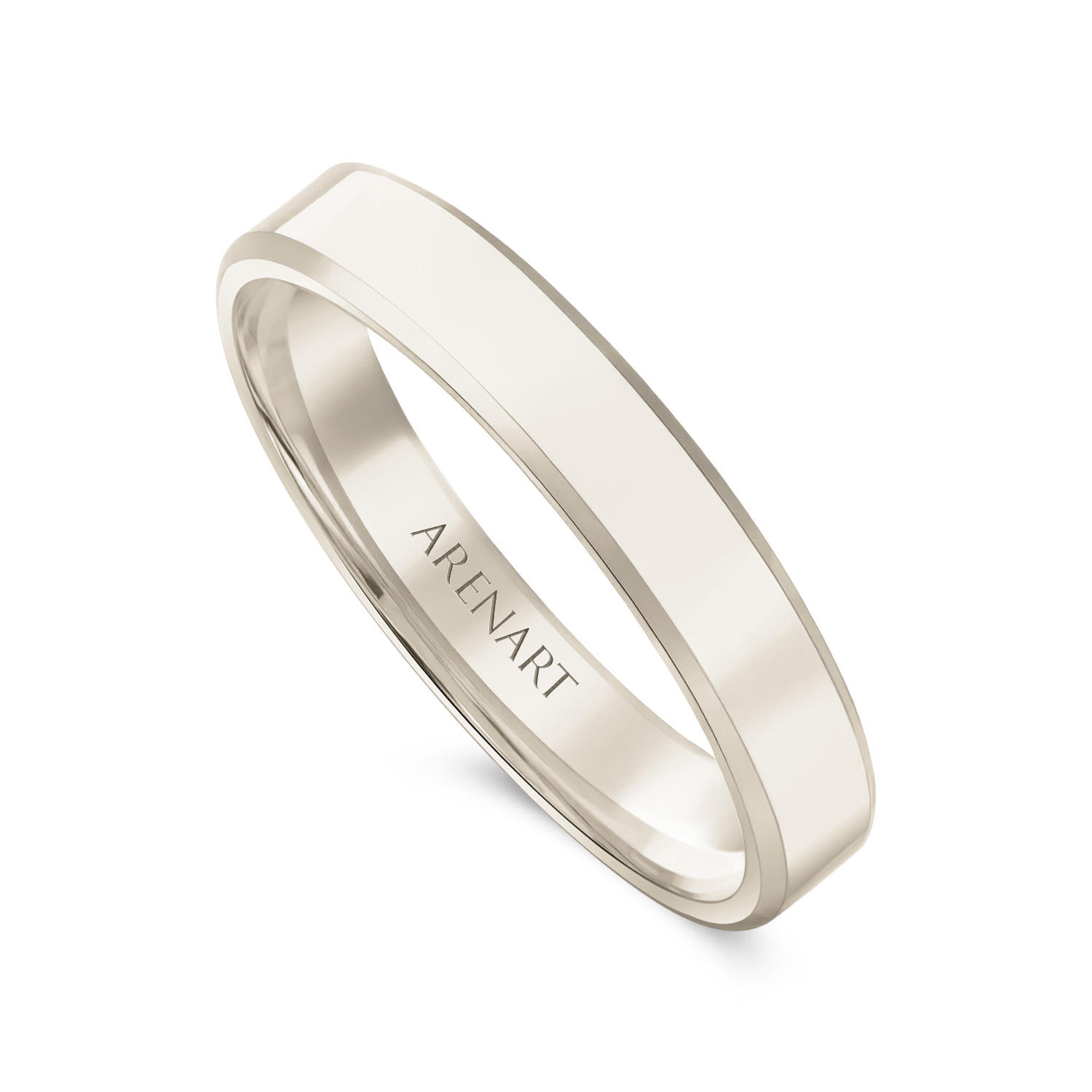 Obrączka damska, białe nierodowane złoto 585, trapezowa, 4 mm