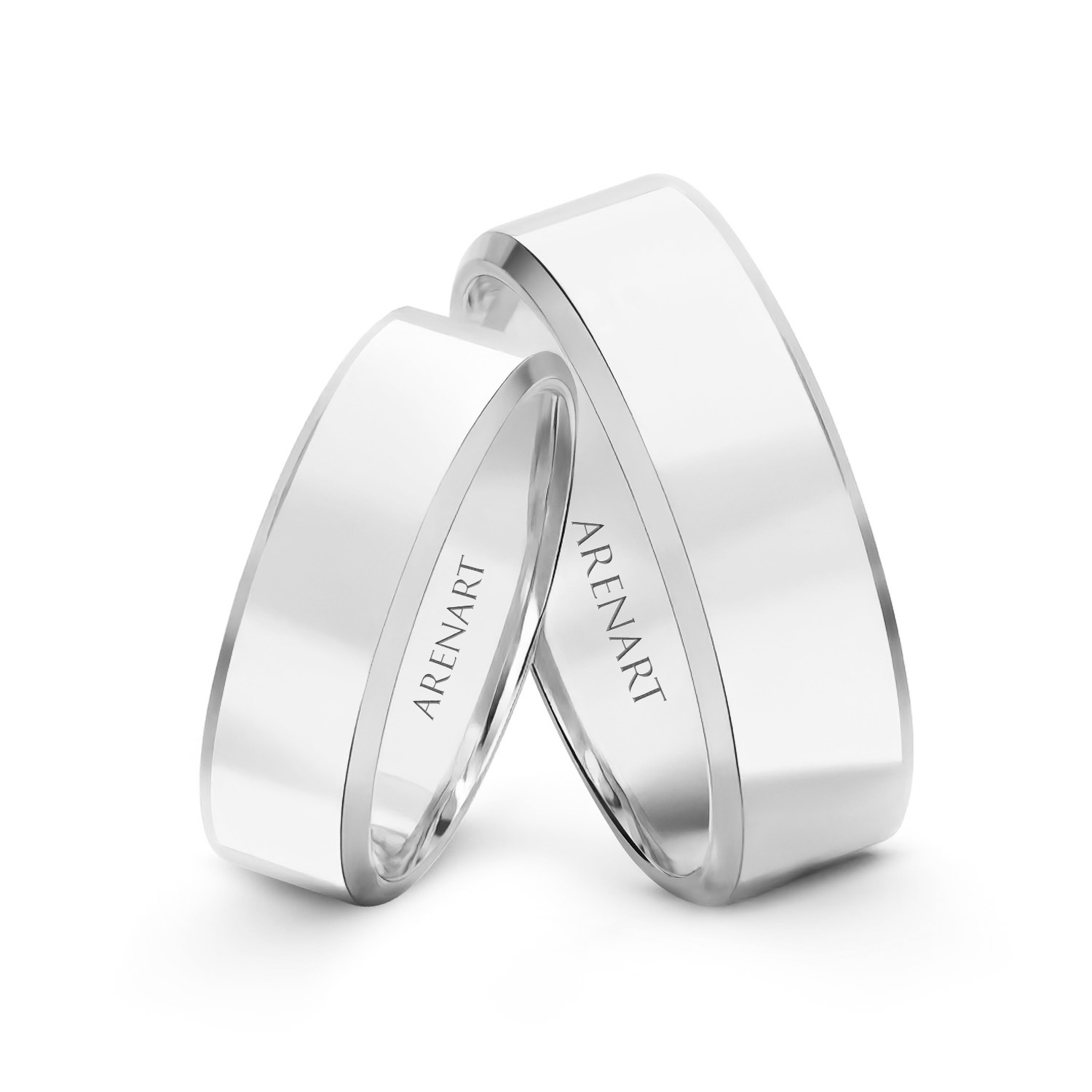 Obrączki ślubne, białe złoto, trapezowe, 6 mm