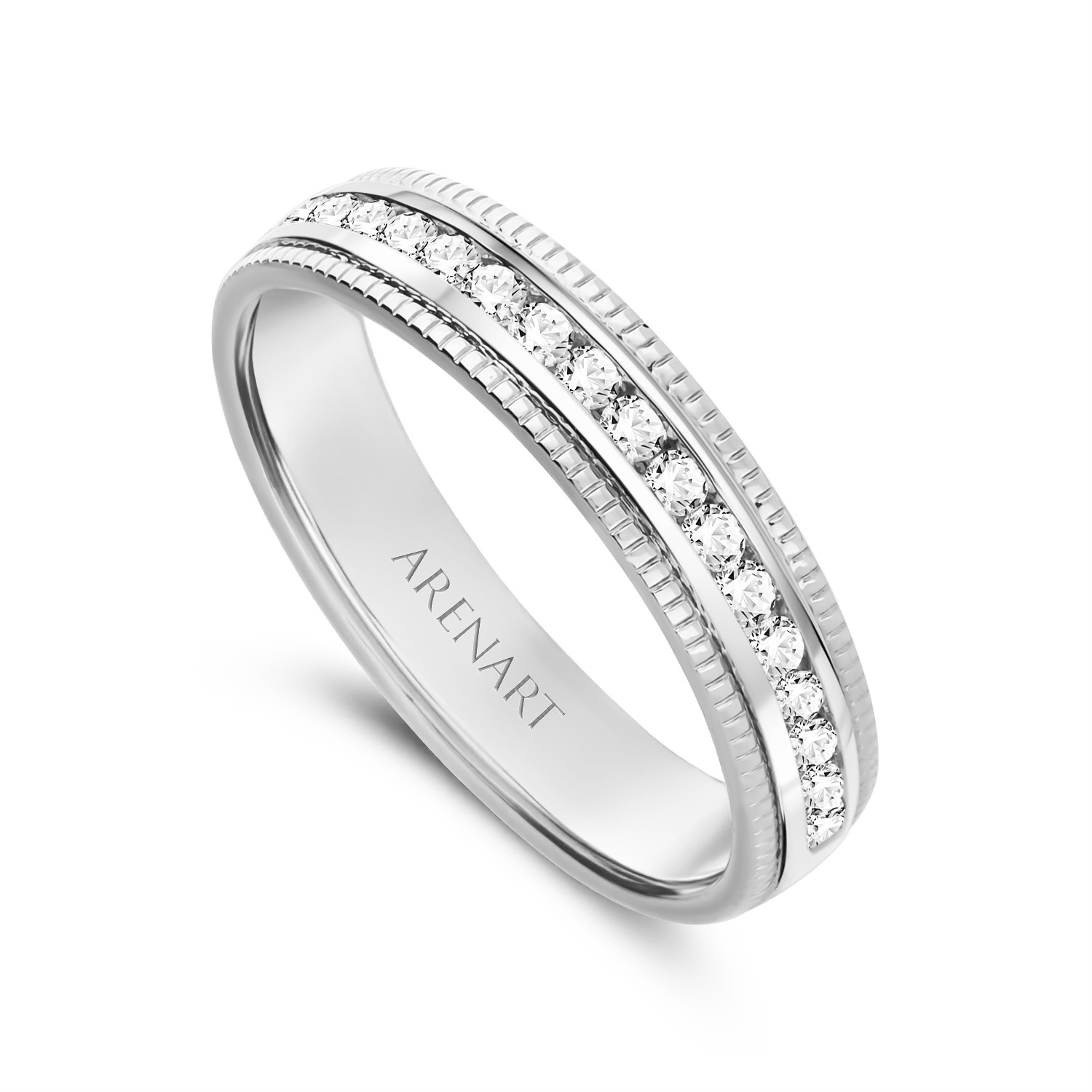 Obrączka damska 4 mm, białe złoto 585, diamenty