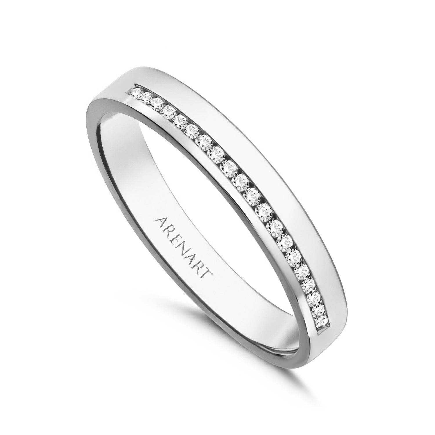 Obrączka damska 3,5 mm, białe złoto 585, diamenty