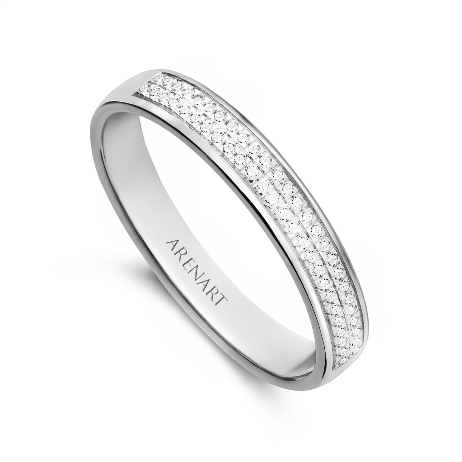 Obrączka damska, białe złoto, diamenty, 3,5 mm i 4 mm
