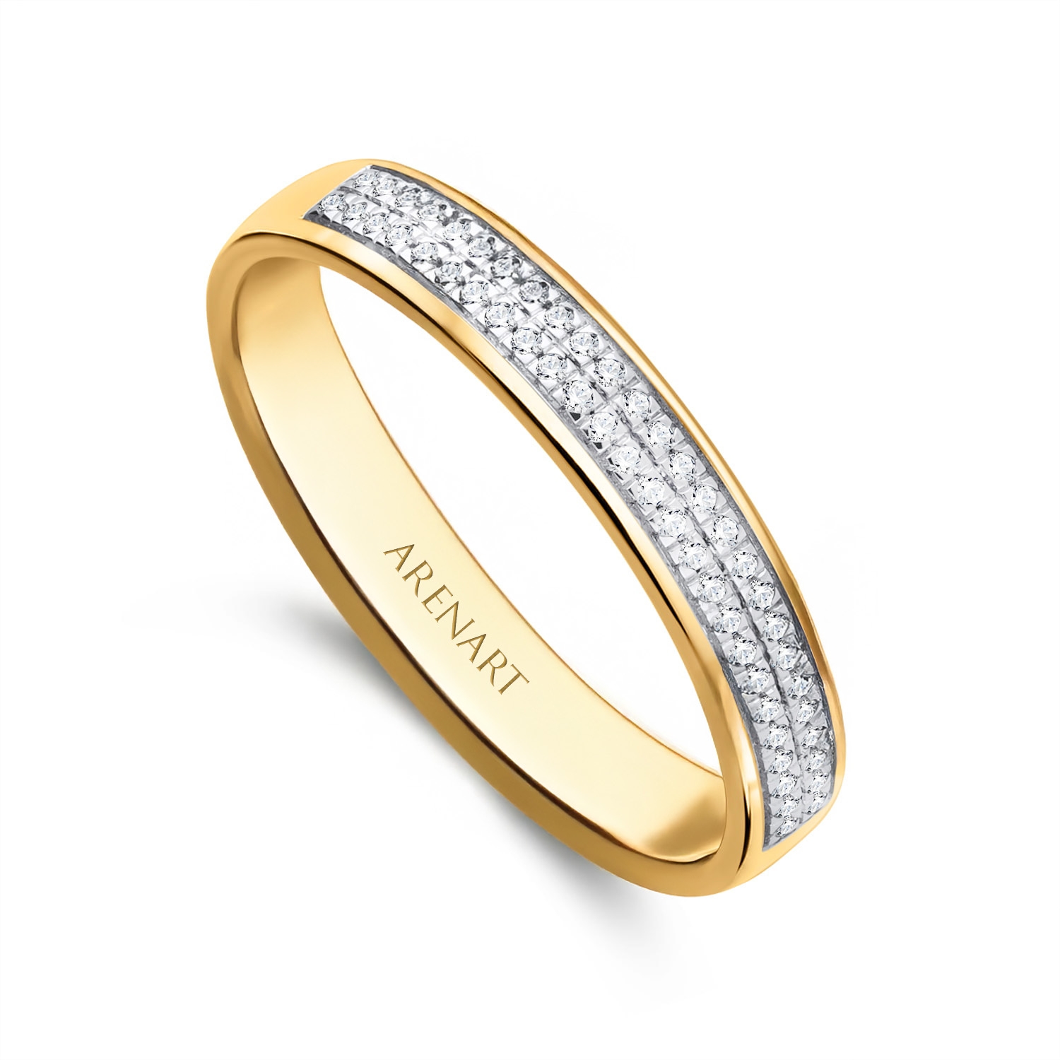 Obrączka damska, żółte złoto, diamenty, 3,5 mm i 4 mm