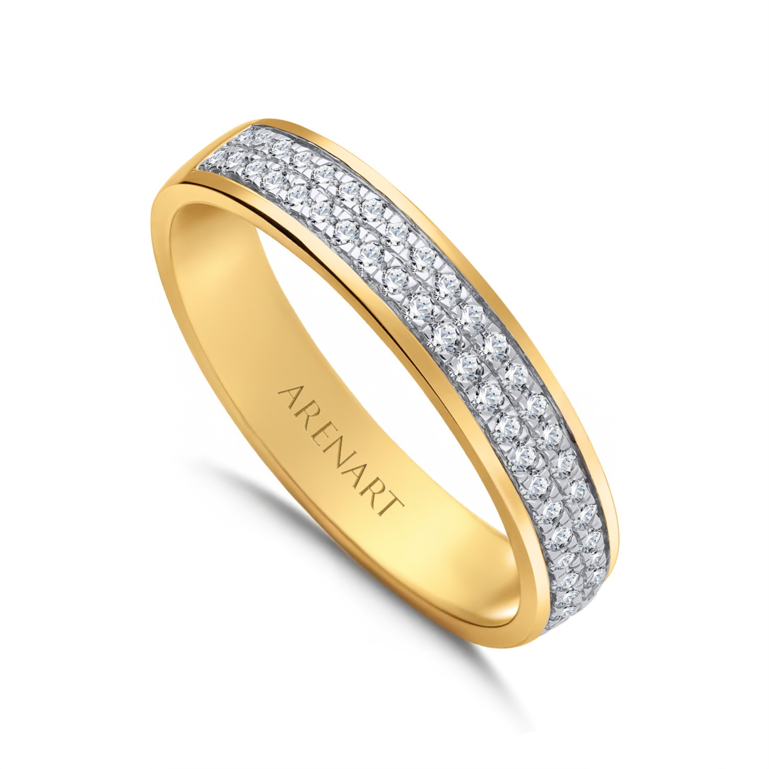 Damska złota obrączka z diamentami, 4 mm z soczewką