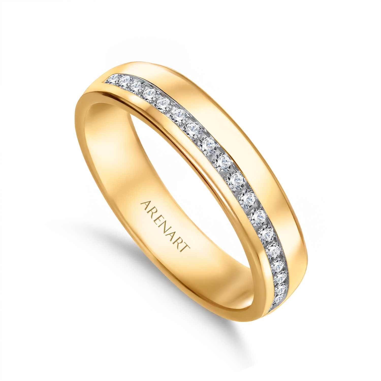 Obrączka damska 4,5 mm, żółte złoto 585, diamenty