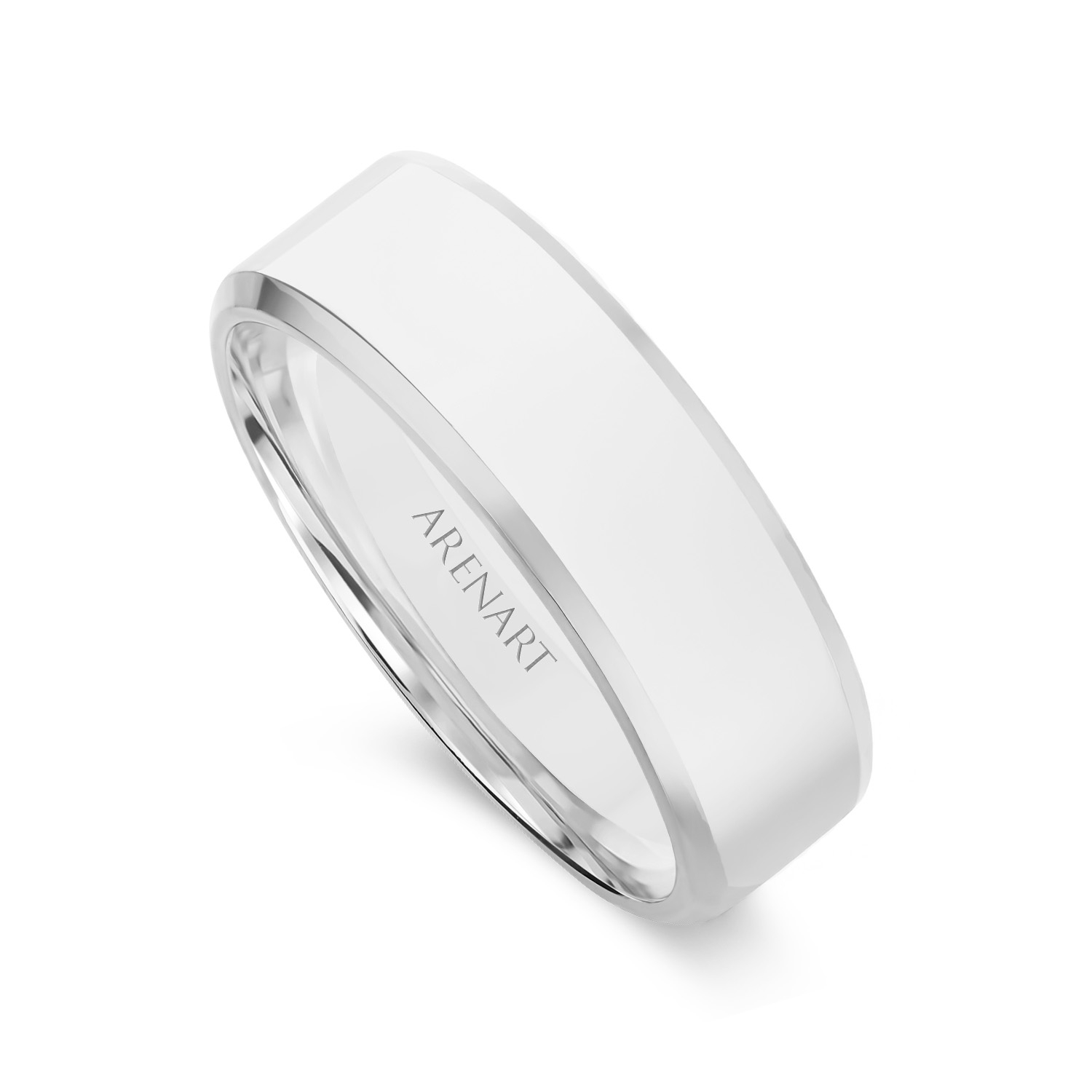 Obrączka męska 6 mm, białe złoto 585, trapezowa